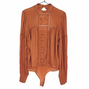 Intimately Free People Long Sleeve Embroidered Body Suit Size Small